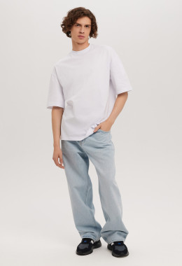 Белая футболка мужская с лайкрой Oversize